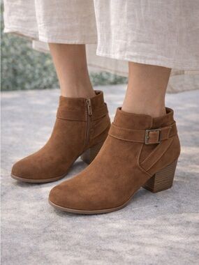 Women’s Brown Suede Ankle Boots | Size 6.5 | Block Heel Booties NWT